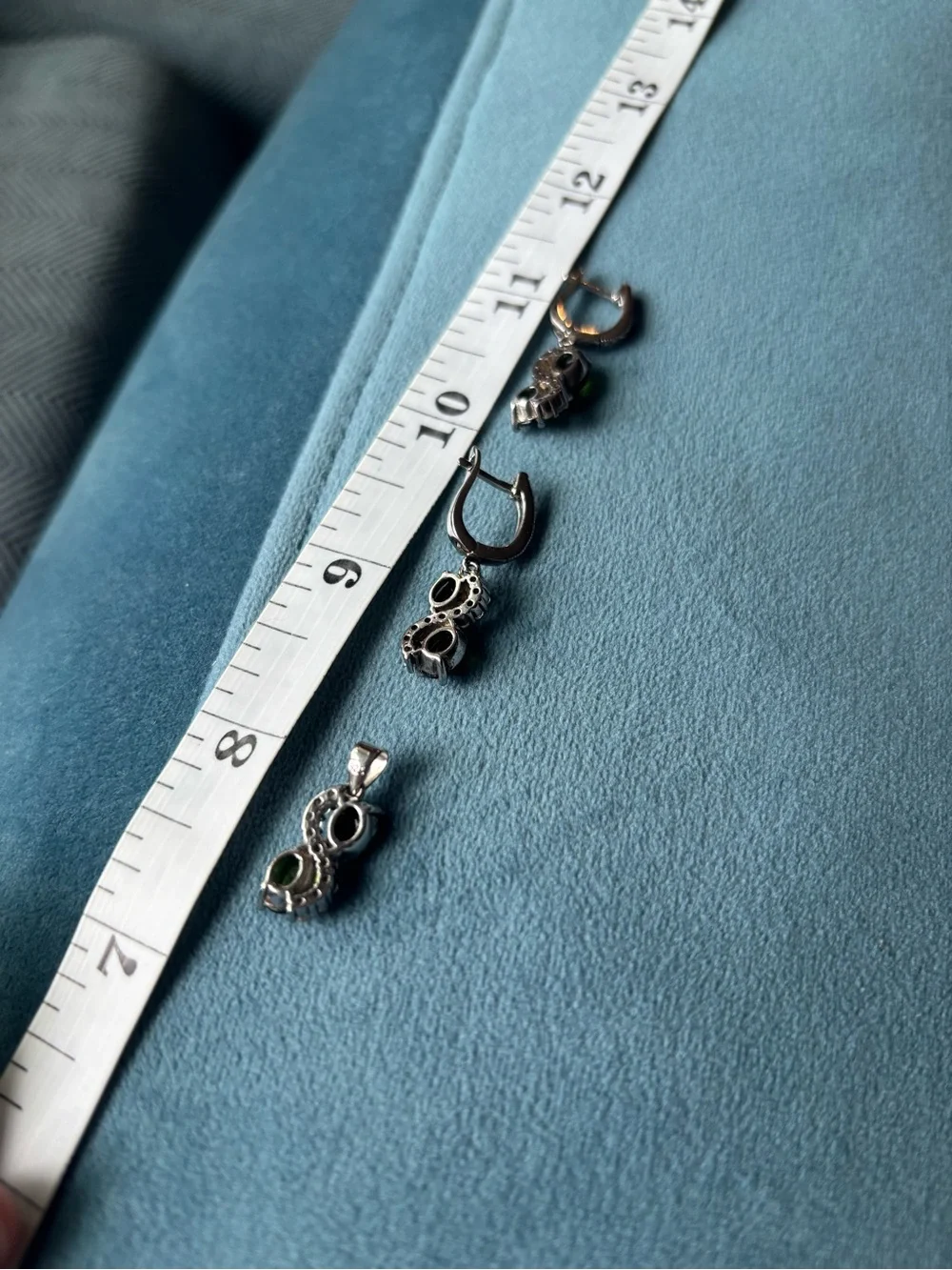 Sterling Silver Green Crystal Drop Earrings and Pendant Set